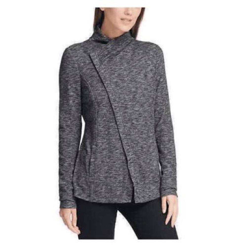 Bass Gray Marled Moto Jacket Women’s Small Asymmetrical Zip Cozy Knit